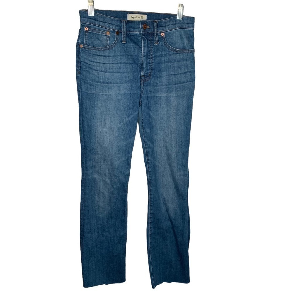 Madewell Womens Calli Demi Boot jeans frayed hem size 27 blue Crop